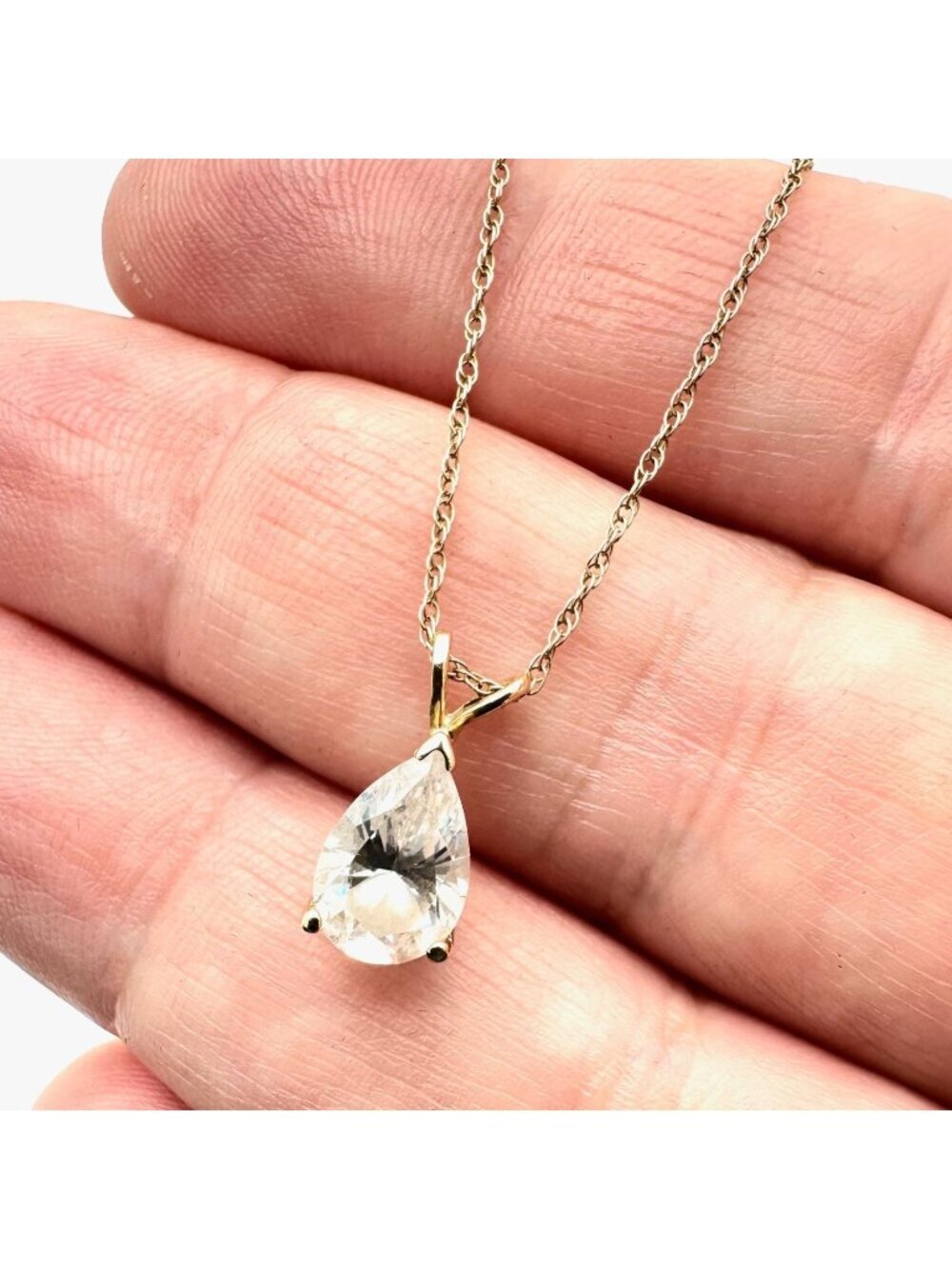 Womens Necklace 14K Yellow Gold Teardrop Cubic Zirconia Pendant